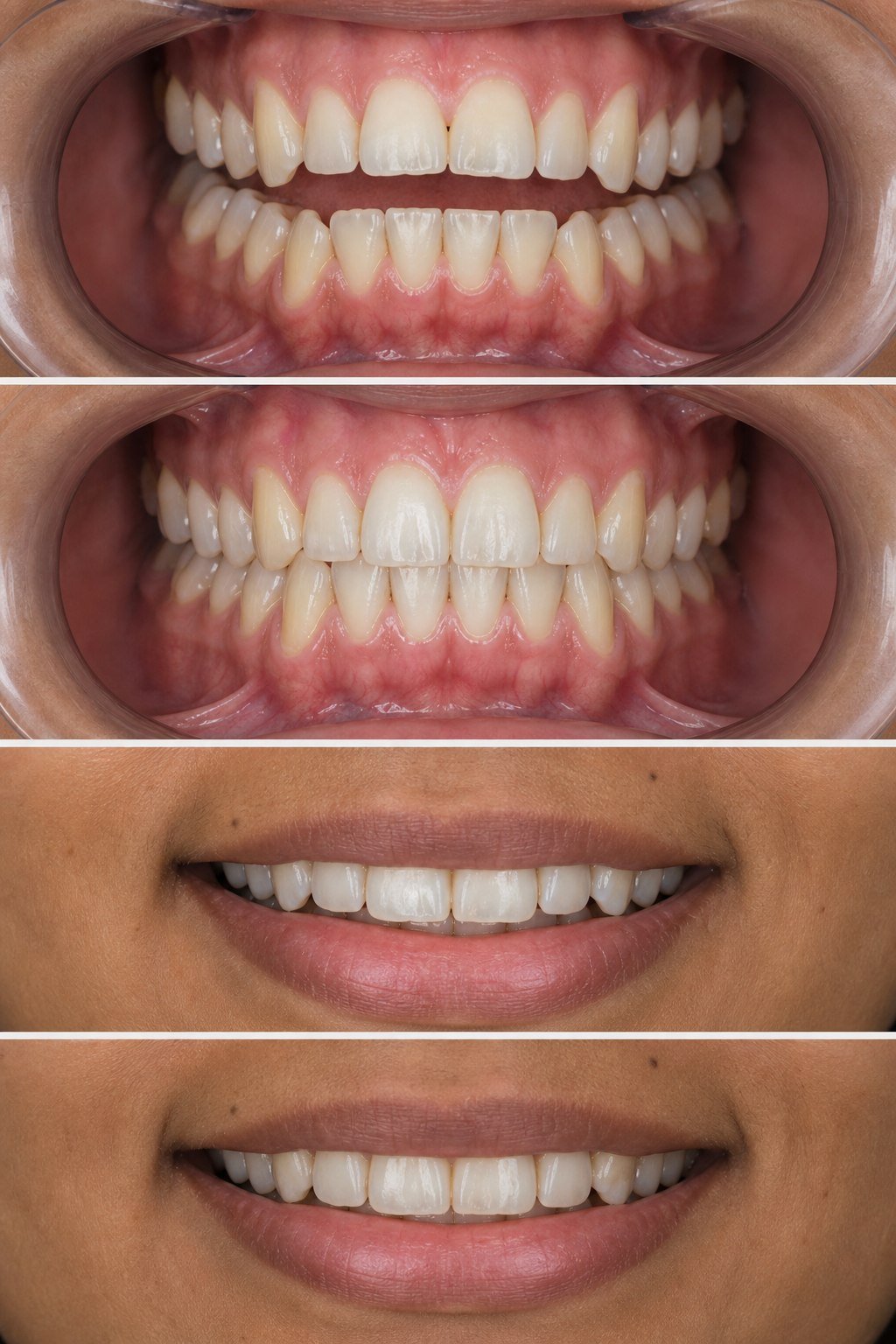 AI-generated illustrative Before and After collage showing an anterior open-bite pattern