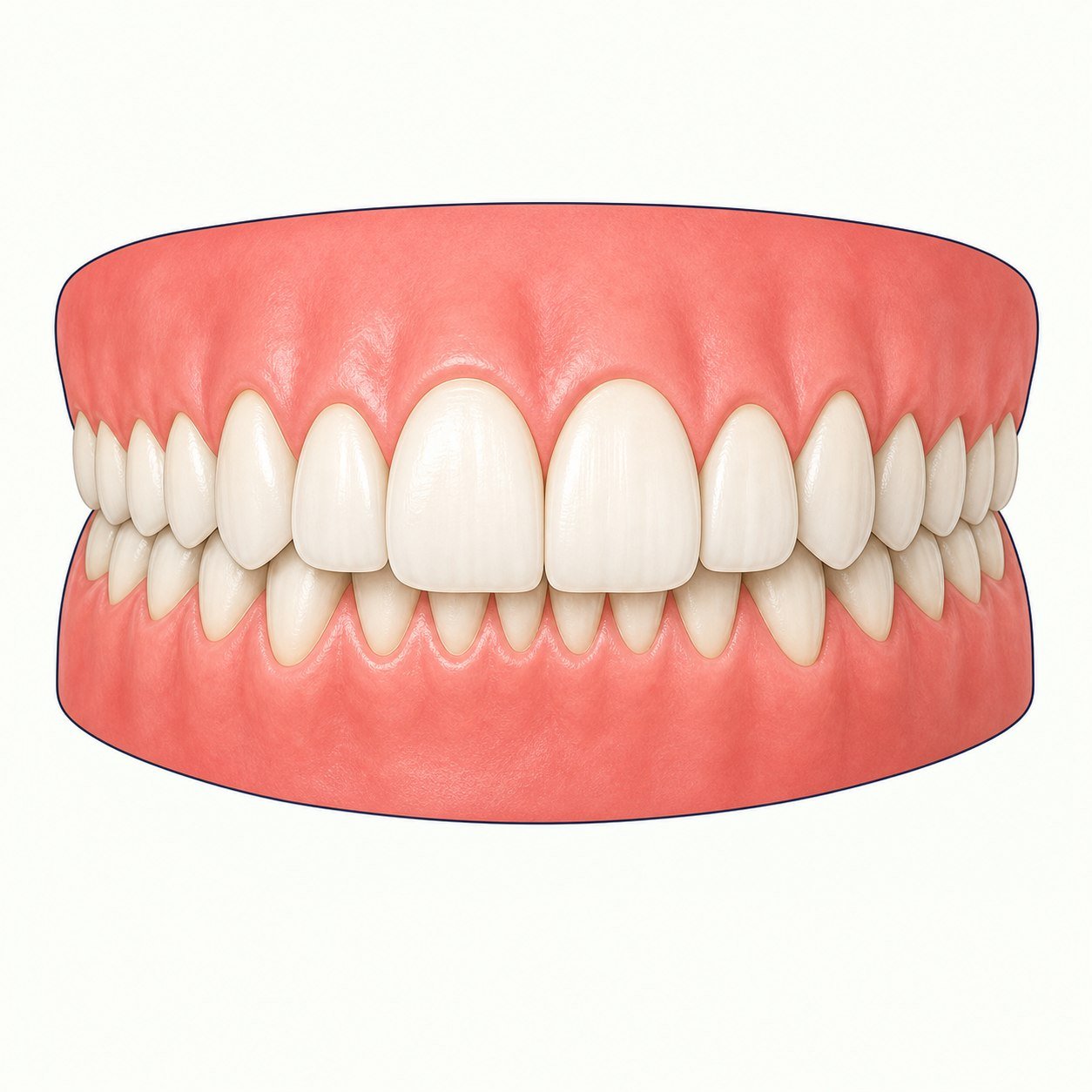 Educational dental illustration showing excessive upper front-tooth overlap