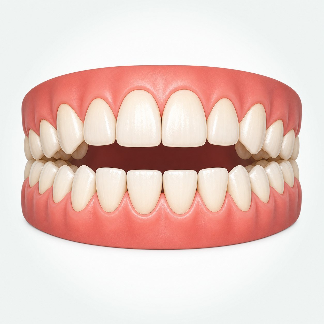 Educational dental illustration showing front teeth that do not meet
