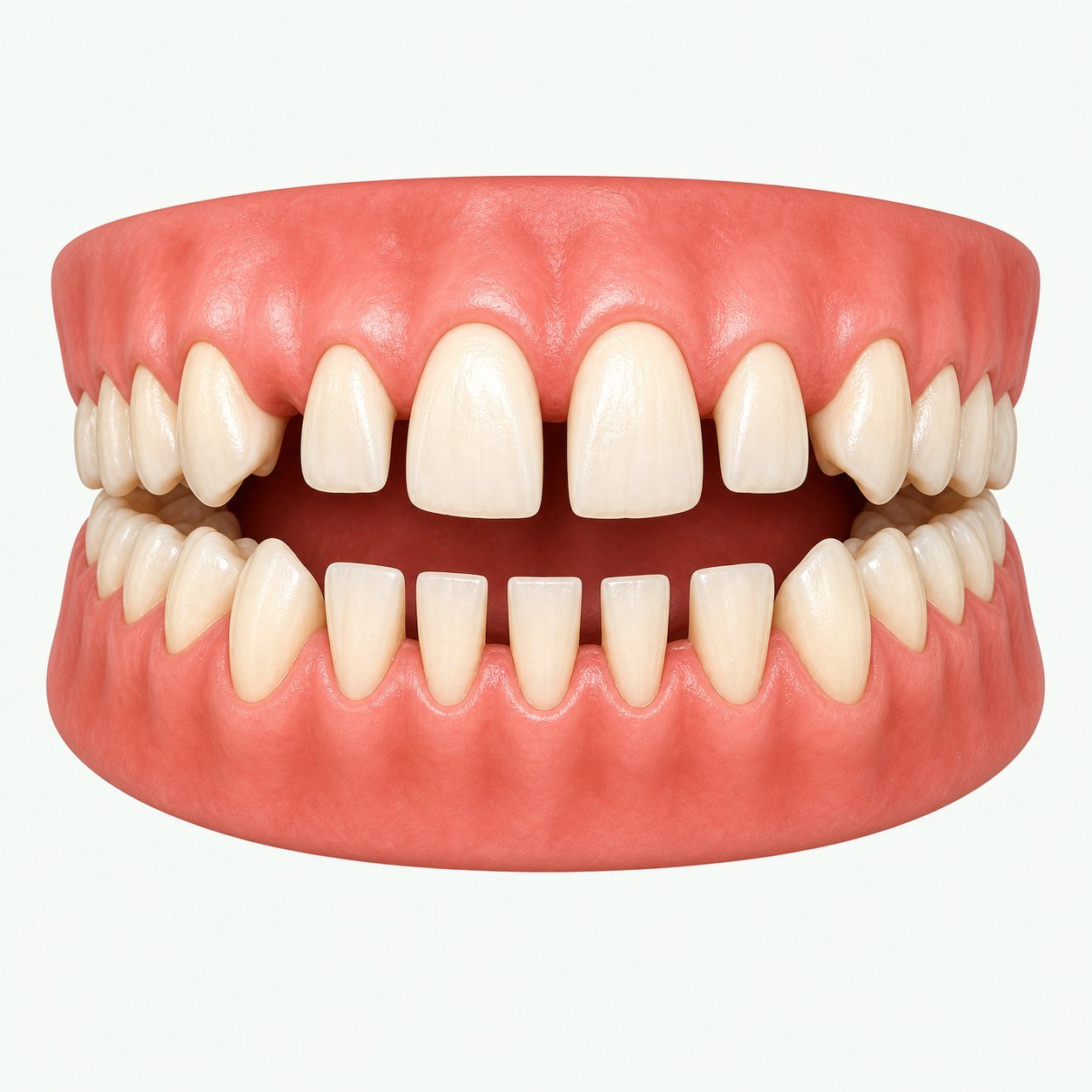 Educational dental illustration showing visible gaps between teeth